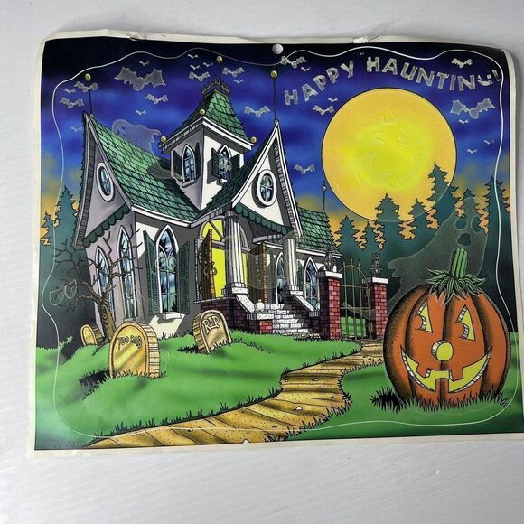 Vintage Halloween Glow In The Dark Haunted House Window Cling - Picture 2 of 6